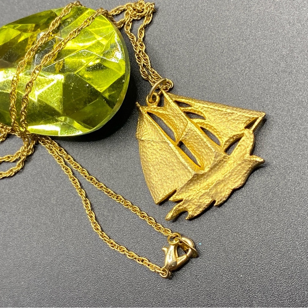 Sailboat Vintage Pendant Gold Tone Nautical Sailboat Necklace